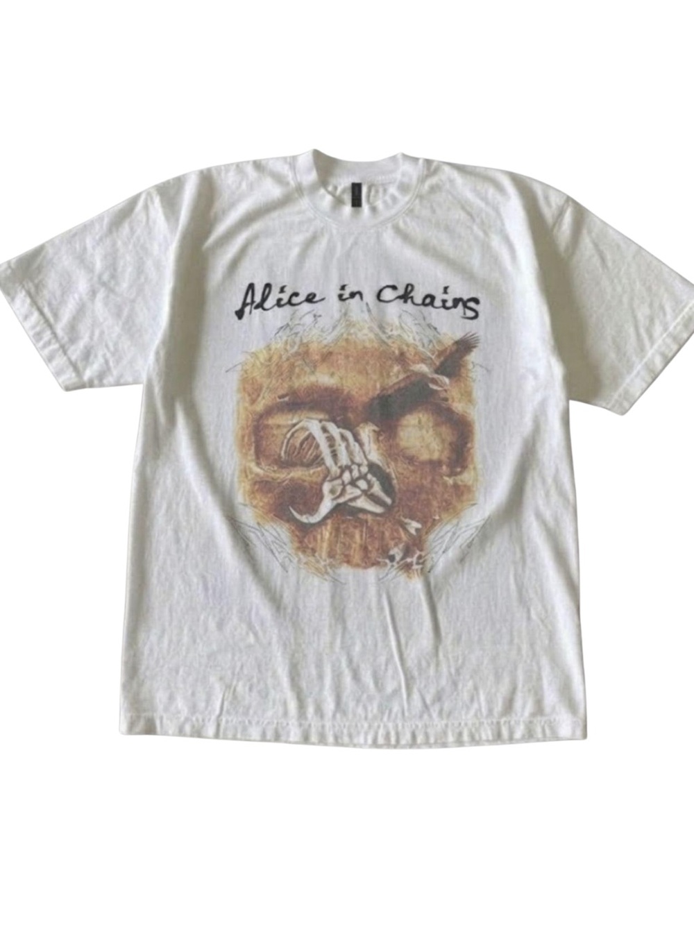 Gildan White Alice in Chains Graphic Tee with Brown Skull Print